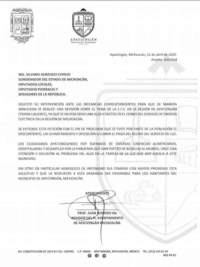 Regidor Juan Romero pide intervención del Gobernador, Diputados y Senadores de Michoacán