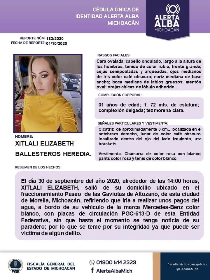 Investiga FGE desaparición de Xitlali Elizabeth Ballesteros