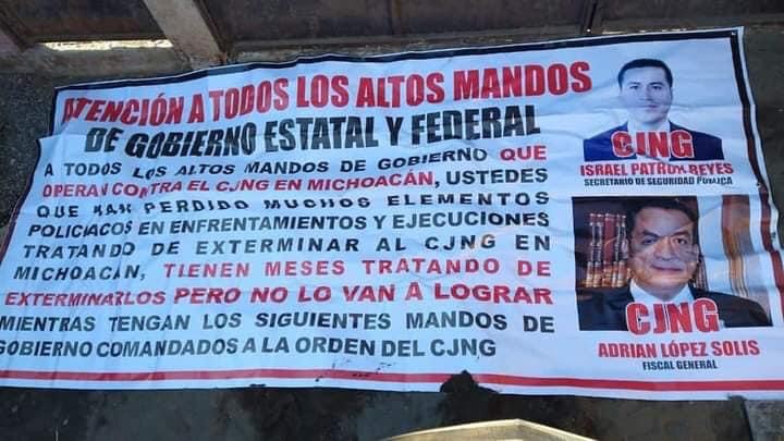 TAPIZAN EL ESTADO CON MANTAS ALUSIVAS AL PRESUNTO CONTUBERNIO ENTRE ALTOS MANDOS Y EL CJNG