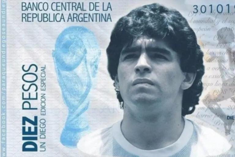 PROPONEN A MARADONA COMO LA NUEVA CARA DEL BILLETE DE 10 PESOS EN ARGENTINA.