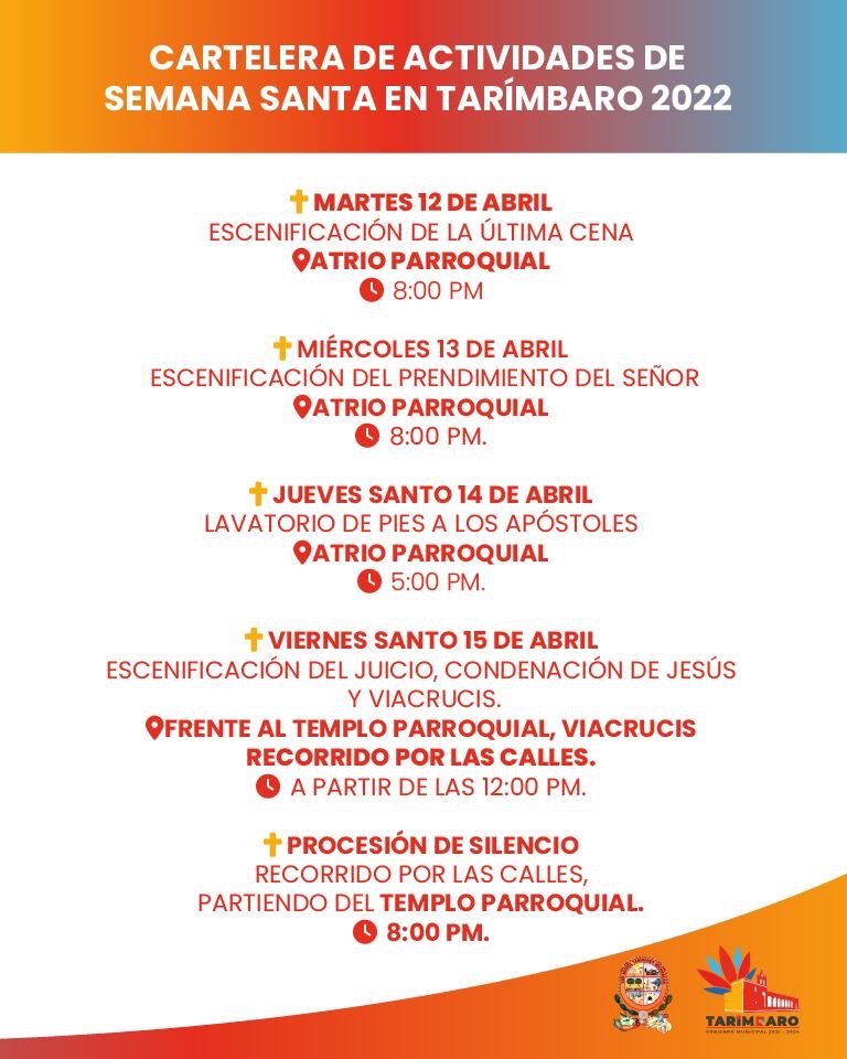 Lanza Gobierno de Tarímbaro cartelera de actividades de Semana Santa