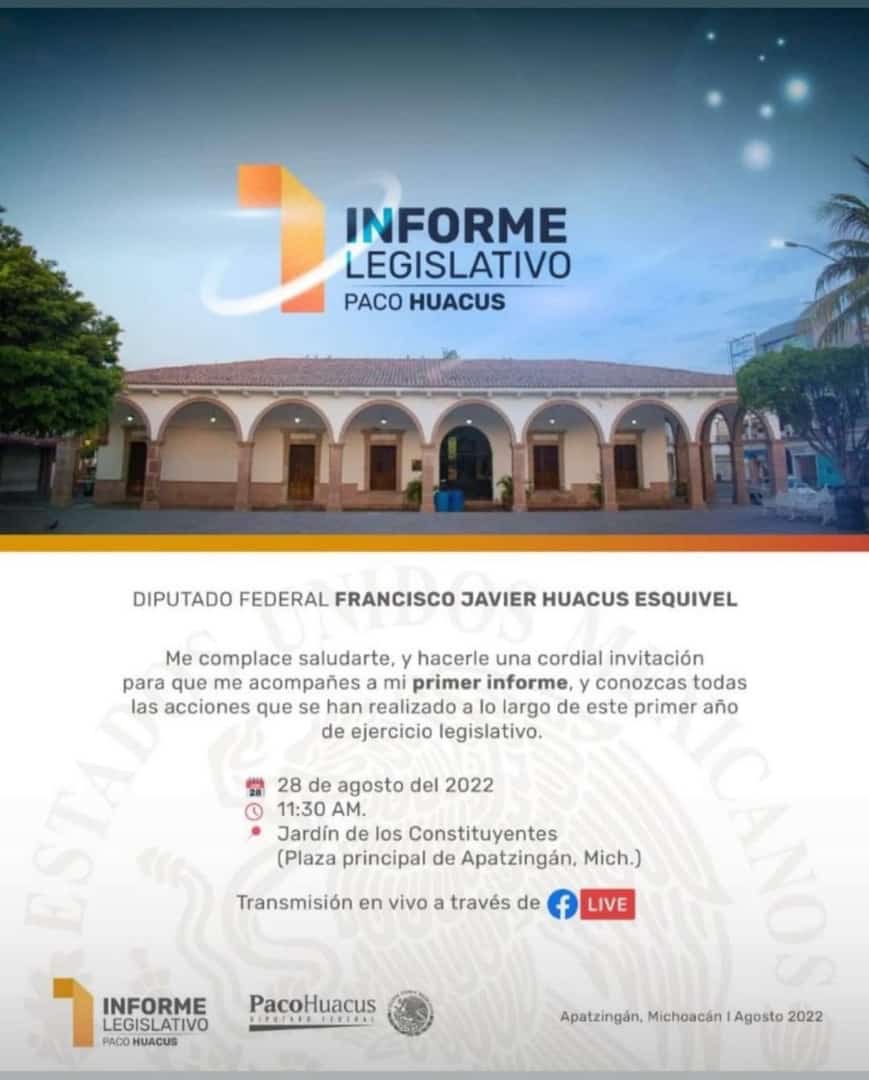 Huacus rendirá Primer Informe Legislativo